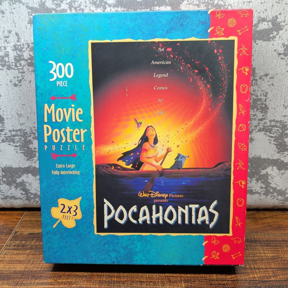 VTG 1995 Disney Pocahontas Movie Poster Puzzle 300 Pc Parker Brothers 24x36 New